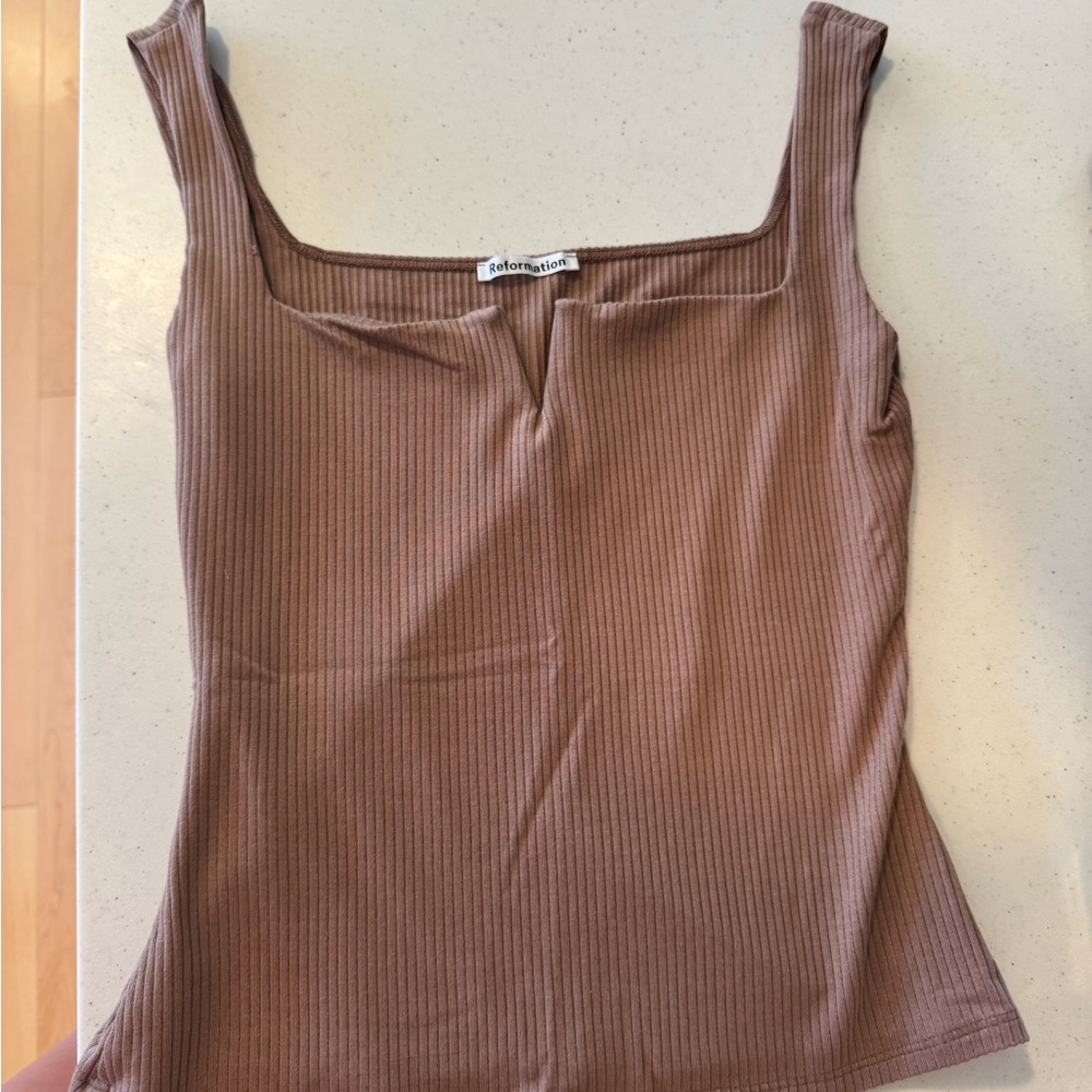 Reformation Taupe Ribbed Tank Top